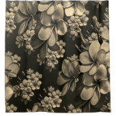 クリーム灰色の黒い花のシャワーカーテン シャワーカーテン (正面)