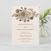 クリーム焦げオレンジエレガント秋ボホ結婚ズ 招待状 (スタンド正面)