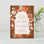 クリーム焦げオレンジフローラ水カラーアーチ結婚ズ 招待状 (スタンド正面)
