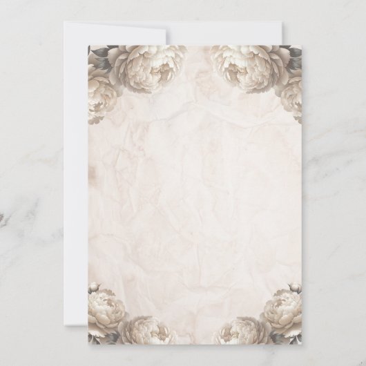 クリーム牡丹の花素朴ヴィンテージ結婚ズ 招待状 (裏面)