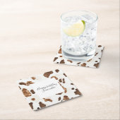 クリーム状ブラウンチョコレートカウトプリント動物誕生日 スクエアペーパーコースター (インサイチュ)