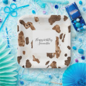 クリーム状ブラウンチョコレートカウトプリント動物誕生日 ペーパープレート (パーティー)