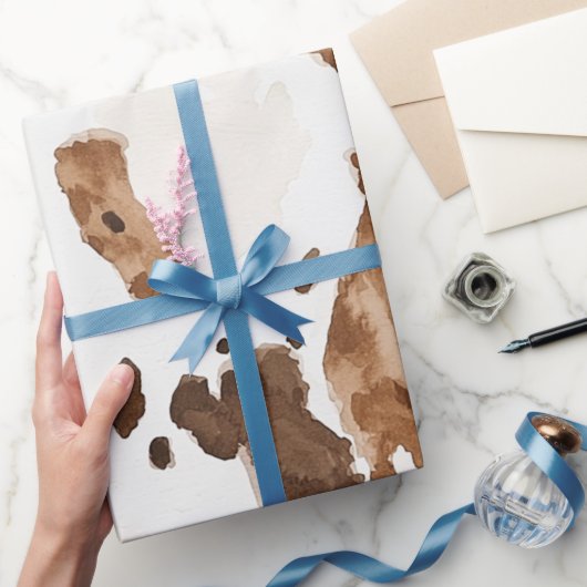 クリーム状ブラウンチョコレートカウトプリント動物誕生日 ラッピングペーパー (ギフト)