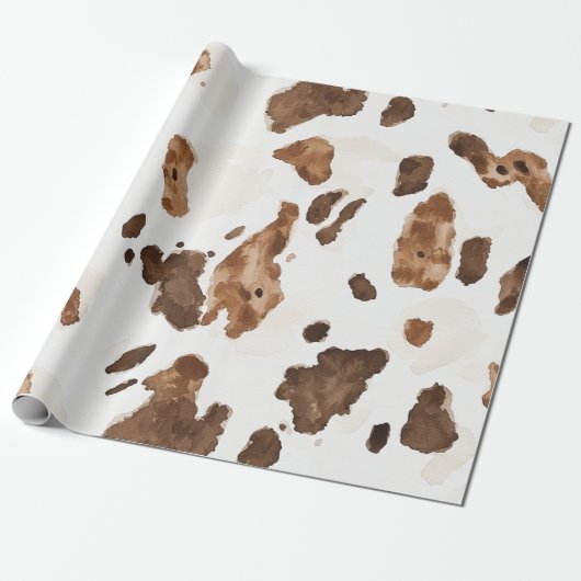 クリーム状ブラウンチョコレートカウトプリント動物誕生日 ラッピングペーパー (アンロールド)