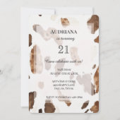 クリーム状ブラウンチョコレートカウトプリント動物誕生日 招待状 (正面)