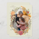 クリーム秋の花模様感謝祭フォトカード シーズンカード (正面/裏面)