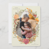 クリーム秋の花模様感謝祭フォトカード シーズンカード (正面)