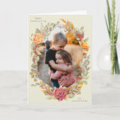 クリーム秋の花模様感謝記念撮影 カード (正面)