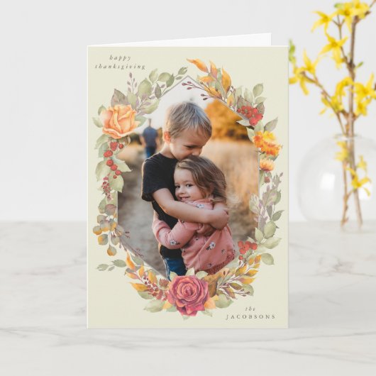 クリーム秋の花模様感謝記念撮影 カード (黄色い花)
