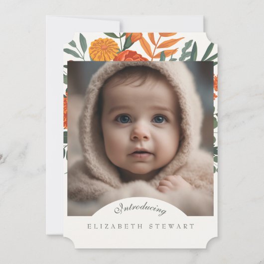 クリーム秋フローラ2写真誕生のお知らせ 招待状 (裏面)