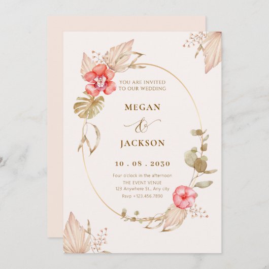 クリーム穏やかなフローラエレガントな結婚式 招待状 (正面/裏面)