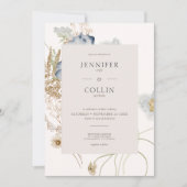 クリーム素朴の上にワイルドフラワー結婚は 招待状 (正面)