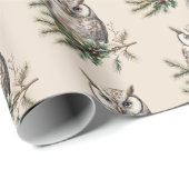 クリーム素朴フクロウと花 ラッピングペーパー (ロールコーナー)