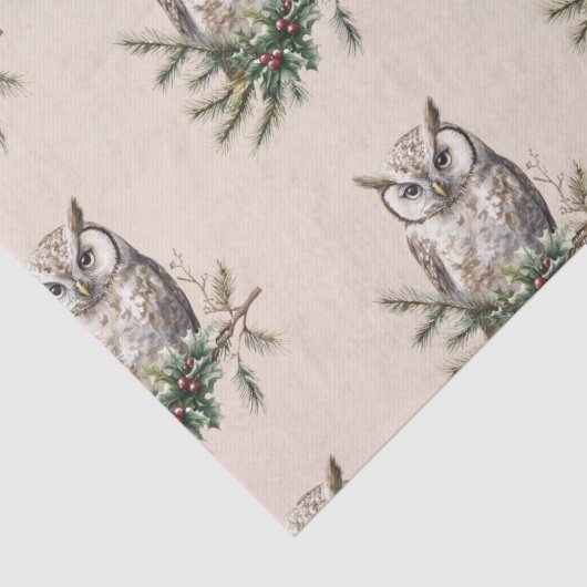 クリーム素朴フクロウと花 薄葉紙 (詳細)