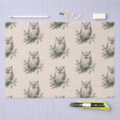 クリーム素朴フクロウと花 薄葉紙 (クラフト)