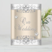 クリーム結婚ズシルバーホワイトダイヤモンドハート 招待状 (スタンド正面)