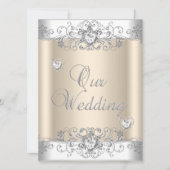 クリーム結婚ズシルバーホワイトダイヤモンドハート 招待状 (正面)