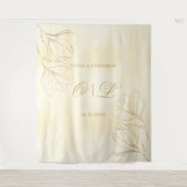 クリーム結婚バックグラウンドのゴールデンフローラ タペストリー (正面)