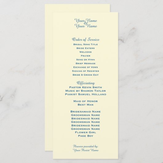 クリーム結婚式 プログラム (正面/裏面)