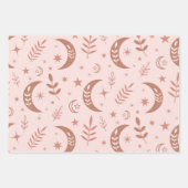 クリーム自然に茶色のボーホムーン模様 ラッピングペーパーシート (正面3)