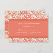 クリーム色および珊瑚のダマスク織RSVPの結婚式の招待状 出欠カード (正面/裏面)