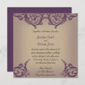 クリーム色および紫色のヴィンテージスクロール結婚式招待状 招待状 (正面/裏面)