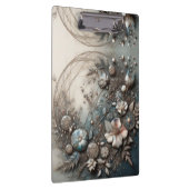 クリーム色とティールブルーの立体的な植物画の花のデザイン  クリップボード (右)