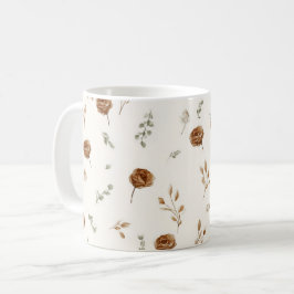 クリーム色とブラウンの花 コーヒーマグカップ