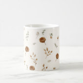 クリーム色とブラウンの花 コーヒーマグカップ (中央)