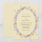クリーム色とマーブルの野の花の結婚式 招待状 (正面/裏面)