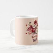 クリーム色と赤のラナンキュラス 花 コーヒーマグカップ (正面左)