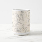 クリーム色のおしゃれな花柄 コーヒーマグカップ (中央)