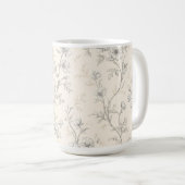 クリーム色のおしゃれな花柄 コーヒーマグカップ (正面右)