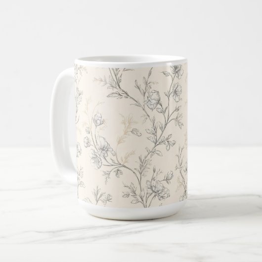 クリーム色のおしゃれな花柄 コーヒーマグカップ (正面左)
