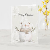 クリーム色のクリスマスツリーと雪だるま カード (黄色い花)