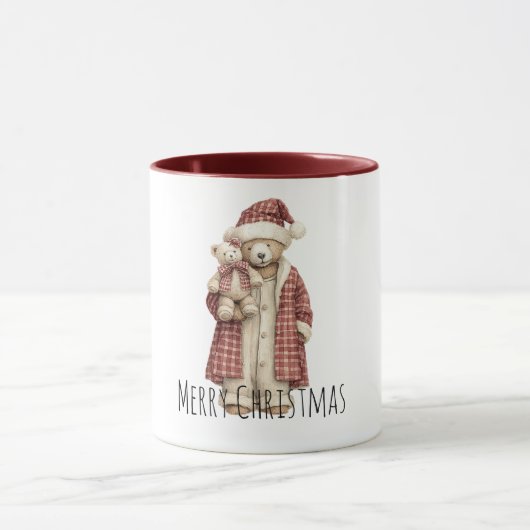 クリーム色のクリスマステディベア マグカップ (中央)