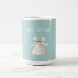 クリーム色のクリスマスベルと可愛いブルーリボン コーヒーマグカップ