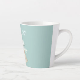 クリーム色のクリスマスベルと可愛い青いリボン カフェラテマグ