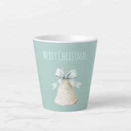 クリーム色のクリスマスベルと可愛い青いリボン カフェラテマグ