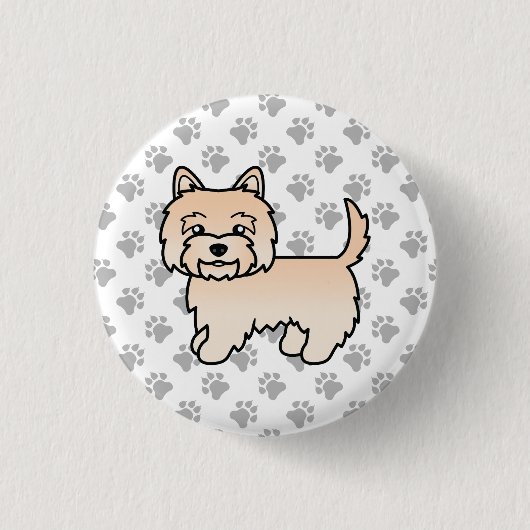 クリーム色のケアン・テリアの犬のイラスト 缶バッジ (正面)