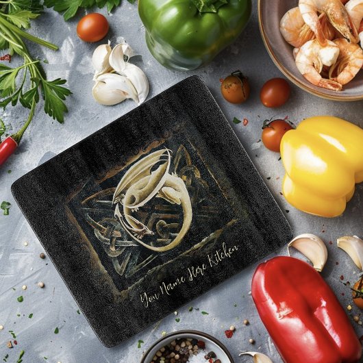 クリーム色のケルトアートドラゴン幻想 カッティングボード