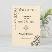 クリーム色のケルト色の記号と葉 招待状 (スタンド正面)