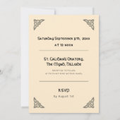 クリーム色のケルト色の記号と葉 招待状 (裏面)