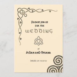 クリーム色のケルト色の記号と葉 招待状