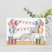 クリーム色のゴールデンレトリーバーの犬のカラフルな誕生日 招待状 (スタンド正面)