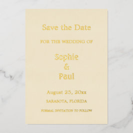 クリーム色のゴールド箔押しSave the Date 招待状