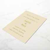クリーム色のゴールド箔押しSave the Date 招待状 (回転した状態)