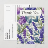クリーム色のサンクスカードの紫と青の花 ポストカード (正面/裏面)