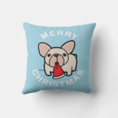 クリーム色のサンタFrenchie -青からのメリークリスマス クッション (裏面)
