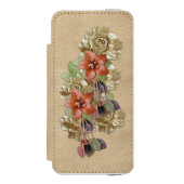 クリーム色のスウェードに革の花 INCIPIO iPhoneウォレットケース (フォリオ 正面)